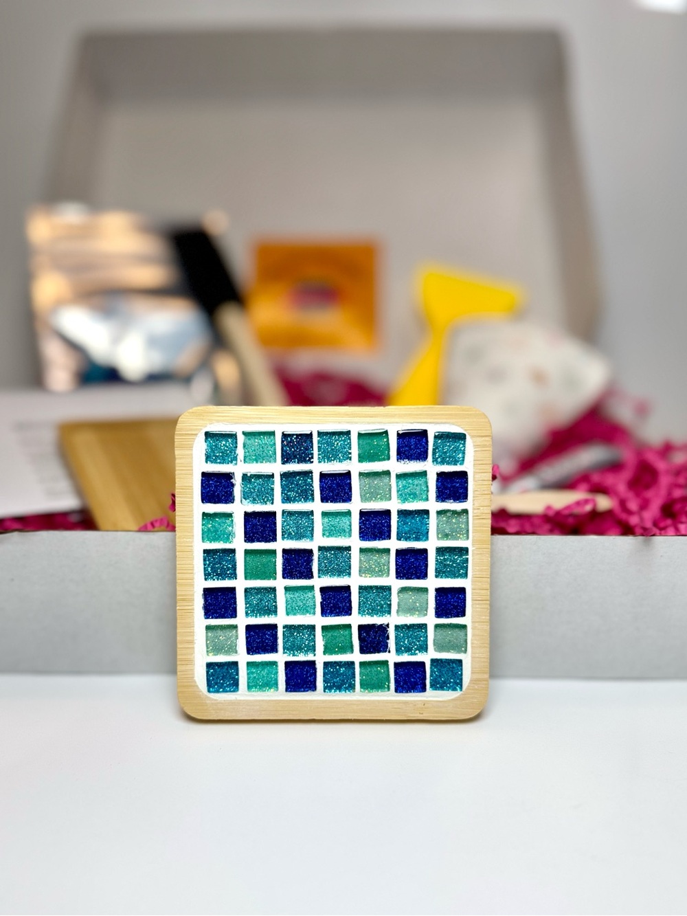 DIY Mosaic Tile Coaster Making Kit- Blue
